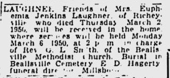 Euphemia Jenkins Laughner obit